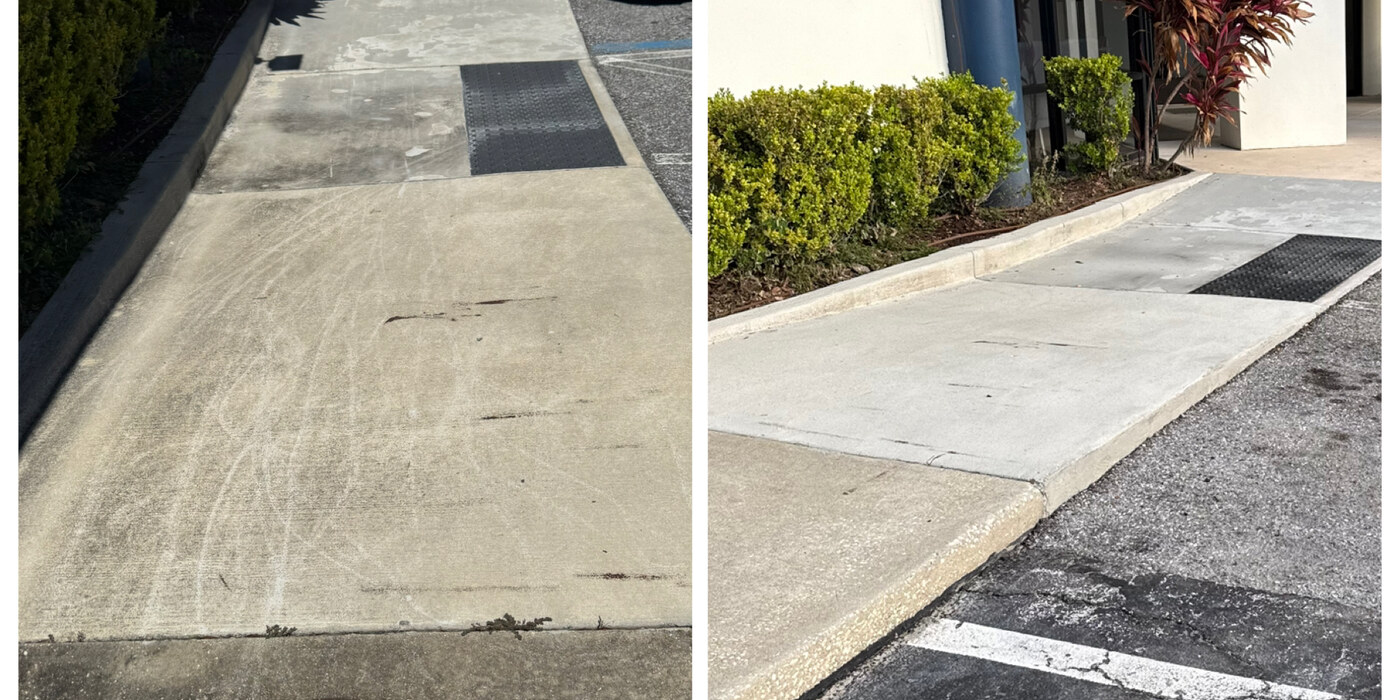 Commercial sidewalk before and after